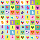 Background pattern with children silhouettes and hearts