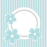 Retro striped background with frame and blue flowers