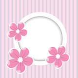 Retro striped background with frame for your text and flowers