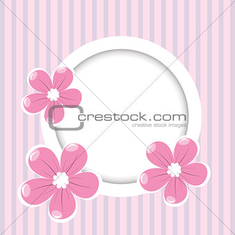 Retro striped background with frame for your text and flowers