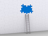 Ladder leaning on puzzle wall with hole