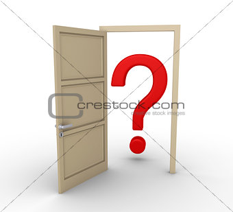 Opened door leads to question mark