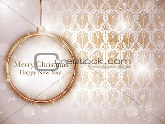 Merry Christmas Gold Balls with Retro Background