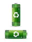 green batteries set with recycling symbol.