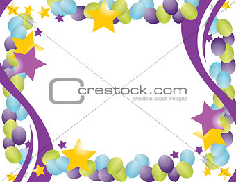 celebration balloon frame with stars isolated over a white backg