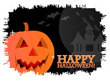 Happy halloween card with a pumpkin over a black background with