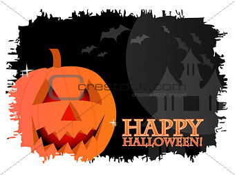 Happy halloween card with a pumpkin over a black background with