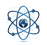 atom symbol with a globe in the middle