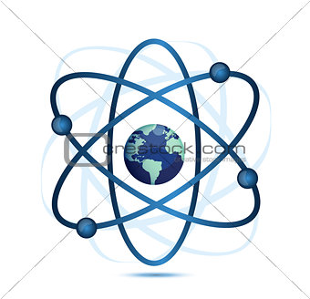 atom symbol with a globe in the middle