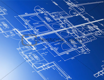 Sample of architectural blueprints over a blue background / Blue