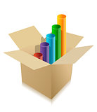 business graph inside cardboard box illustration