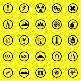 Warning sign icons on yellow background