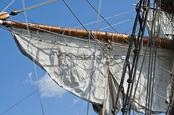 Mast with sails of an old sailing vessel