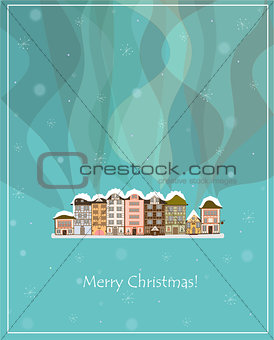 winter smoking snow-covered country houses christmas card