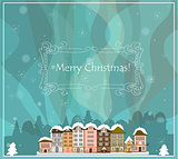 Christmas card with houses, vector