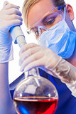 Female Scientist Pipette & Flask In Laboratory 