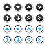 Up and down arrows round icons set