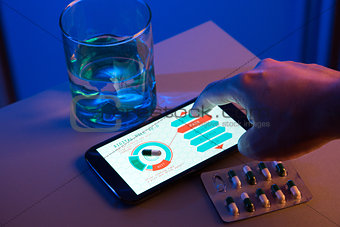 Choosing pill type on high-tech touch screen device, concept of 