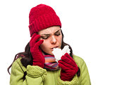 Sick Mixed Race Woman Blowing Her Sore Nose with Tissue 