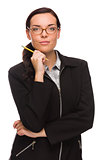 Confident Mixed Race Businesswoman Holding a Pencil 