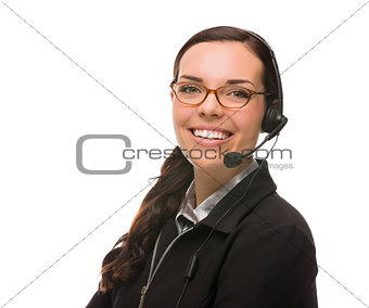 Friendly Mixed Race Receptionist Wearing Phone Head Set