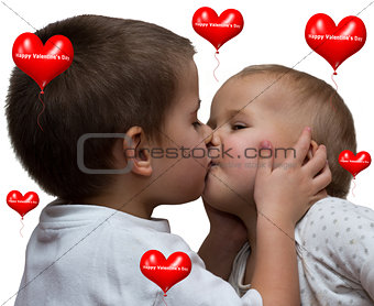 Boy and girl kiss