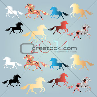 New Year's background with horses