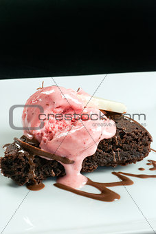 Brownie With Raspberry Icecream Melting