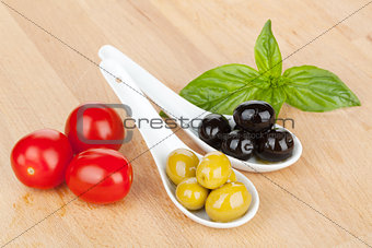 Olives, tomatoes and basil