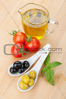 Olives, tomatoes and basil