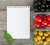 Blank notepad paper for your recipes and fruits