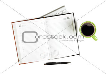 Blank notepad and coffee cup