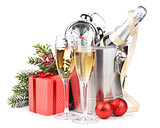 Christmas champagne in bucket and gift box