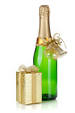Champagne bottle and christmas gift