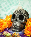 Oaxacan black clay Skull with candle