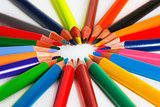 Many colored pencils in round