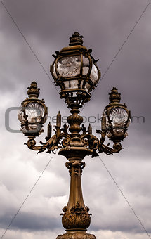Street Lantern on the Alexandre III Bridge against Cloudy Sky, P