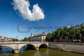 River Seine and Saint-Michel Bridge in Paris, France