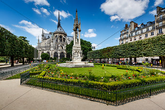 Notre Dame de Paris Garden on Cite Island, Paris, France