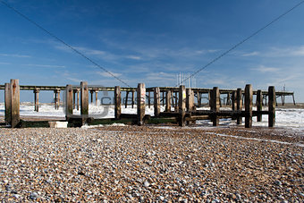 Pier and Sea Defences on Lowestoft Beach, Suffolk, England
