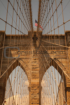 Detail of historic Brooklyn Bridge in New York