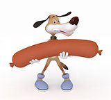 The 3D dog with a sausage.