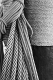 The ropes braided in bays on an ancient sailing vessel
