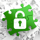 Security Concept on Green Puzzle Pieces.