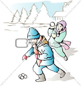 Children Playing with Snow