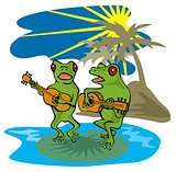 Frogs Playing Guitar Beach
