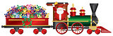Santa Claus on Train Delivering Presents Illustration