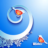 Winter abstract paper background with birds