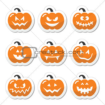 Halloween pumkin vector orange icons set