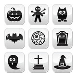 Halloween buttons set - pumpkin, witch, ghost, grave